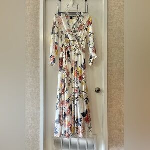 Kate and Lilly Sheer Floral Maxi Dress with Smocked Waist Line